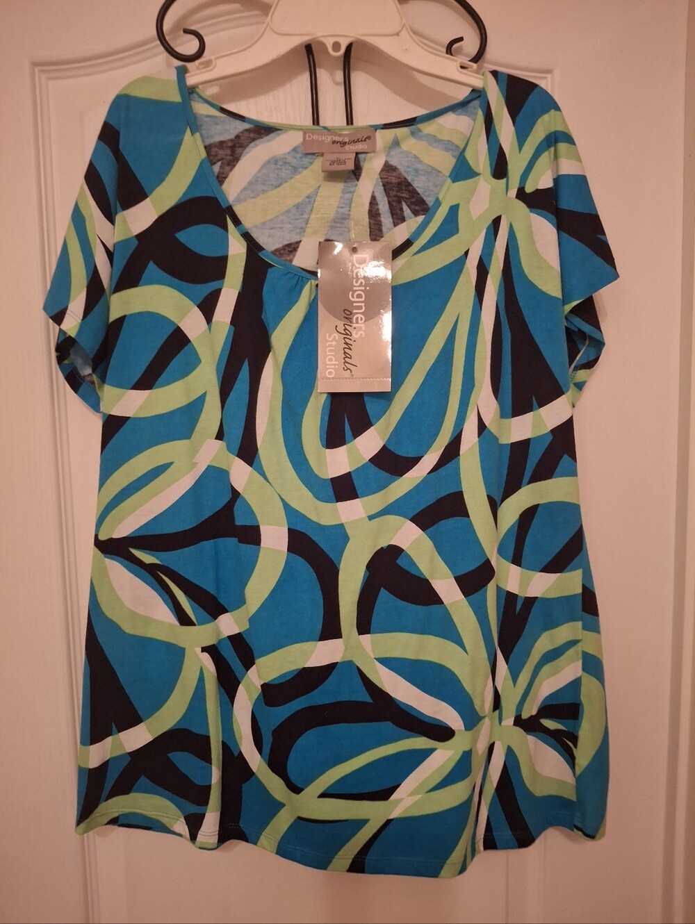 Designers Originals Blue, Green & White Short-Sleeve Scoop Neck Top